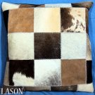 PL215 Cowhide Leather Hair-On PatchWork Cushion Pillow Cover