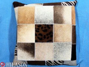 PL213 Cowhide Leather Hair-On PatchWork Cushion Pillow Cover