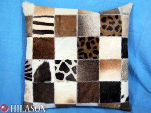 PL208 Cowhide Leather Hair-On PatchWork Cushion Pillow Cover