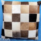 PL203 Cowhide Leather Hair-On PatchWork Cushion Pillow Cover