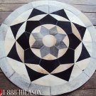 652 COWHIDE HAIR-ON LEATHER PATCHWORK RUG 48IN DIA