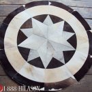 658 COWHIDE HAIR-ON LEATHER PATCHWORK RUG 48IN DIA