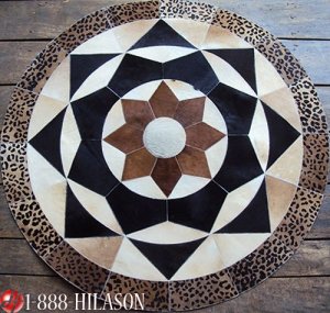 644 COWHIDE HAIR-ON LEATHER PATCHWORK RUG 48IN DIA