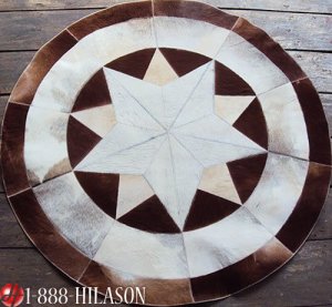 645 COWHIDE HAIR-ON LEATHER PATCHWORK RUG 48IN DIA