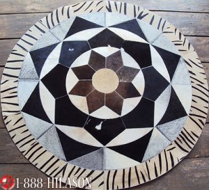 646 COWHIDE HAIR-ON LEATHER PATCHWORK RUG 48IN DIA