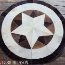 647 COWHIDE HAIR-ON LEATHER PATCHWORK RUG 48IN DIA