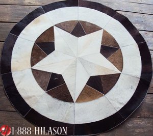 647 COWHIDE HAIR-ON LEATHER PATCHWORK RUG 48IN DIA