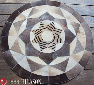 648 COWHIDE HAIR-ON LEATHER PATCHWORK RUG 48IN DIA