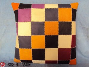 PL345 Smooth Leather PatchWork Cushion Pillow Cover