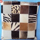 PL403 Cowhide Leather Hair-On PatchWork Cushion Pillow Cover