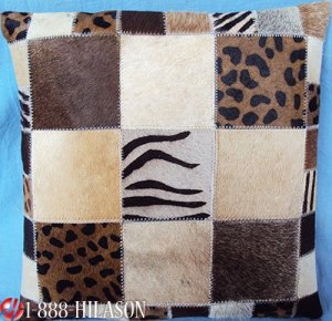 PL406 Cowhide Leather Hair-On PatchWork Cushion Pillow Cover