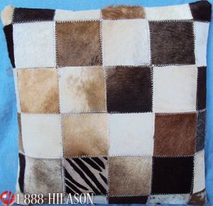 PL412 Cowhide Leather Hair-On PatchWork Cushion Pillow Cover