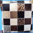 PL415 Cowhide Leather Hair-On PatchWork Cushion Pillow Cover