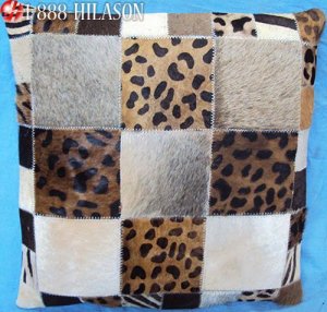 PL417 Cowhide Leather Hair-On PatchWork Cushion Pillow Cover