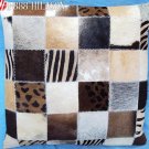 PL418 Cowhide Leather Hair-On PatchWork Cushion Pillow Cover