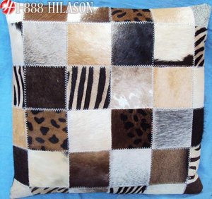 PL418 Cowhide Leather Hair-On PatchWork Cushion Pillow Cover