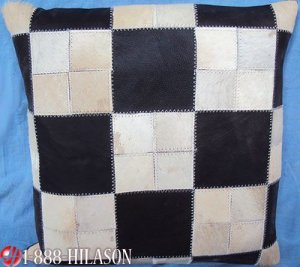 PL421 Cowhide Leather Hair-On PatchWork Cushion Pillow Cover