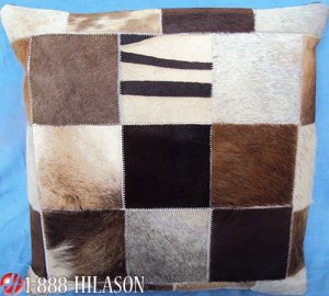 PL425 Cowhide Leather Hair-On PatchWork Cushion Pillow Cover