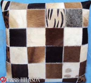 PL442 Cowhide Leather Hair-On PatchWork Cushion Pillow Cover