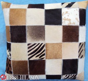 PL448 Cowhide Leather Hair-On PatchWork Cushion Pillow Cover