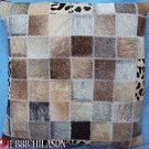 PL455 Cowhide Leather Hair-On PatchWork Cushion Pillow Cover