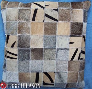 PL456 Cowhide Leather Hair-On PatchWork Cushion Pillow Cover