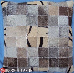 PL459 Cowhide Leather Hair-On PatchWork Cushion Pillow Cover