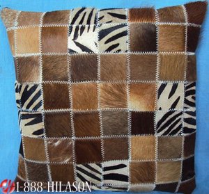 PL465 Cowhide Leather Hair-On PatchWork Cushion Pillow Cover