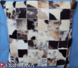 PL467 Cowhide Leather Hair-On PatchWork Cushion Pillow Cover
