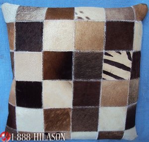 PL469 Cowhide Leather Hair-On PatchWork Cushion Pillow Cover