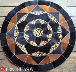 635 COWHIDE HAIR-ON LEATHER PATCHWORK RUG 48IN DIA