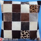 PL372 Cowhide Leather Hair-On PatchWork Cushion Pillow Cover