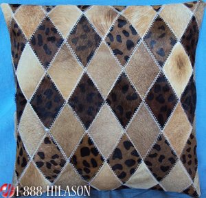 PL373 Cowhide Leather Hair-On PatchWork Cushion Pillow Cover