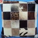 PL381 Cowhide Leather Hair-On PatchWork Cushion Pillow Cover