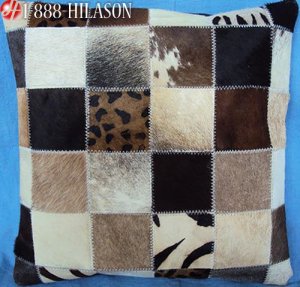 PL381 Cowhide Leather Hair-On PatchWork Cushion Pillow Cover