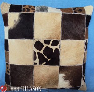 PL382 Cowhide Leather Hair-On PatchWork Cushion Pillow Cover