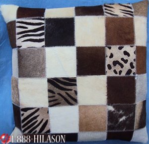 PL383 Cowhide Leather Hair-On PatchWork Cushion Pillow Cover