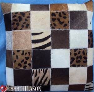 PL384 Cowhide Leather Hair-On PatchWork Cushion Pillow Cover