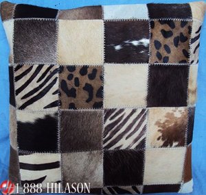PL388 Cowhide Leather Hair-On PatchWork Cushion Pillow Cover