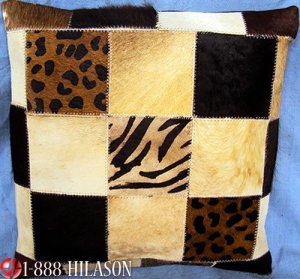 PL389 Cowhide Leather Hair-On PatchWork Cushion Pillow Cover
