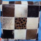 PL393 Cowhide Leather Hair-On PatchWork Cushion Pillow Cover
