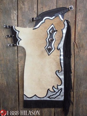 762 BULL RIDING NATURAL HAIR ON LEATHER RODEO CHAPS
