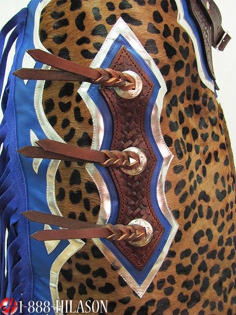 566 BULL RIDING CHEETAH HAIR ON LEATHER RODEO CHAPS