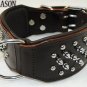 DC103 Brown Leather Spiked Studded Dog collar Sz- LRG