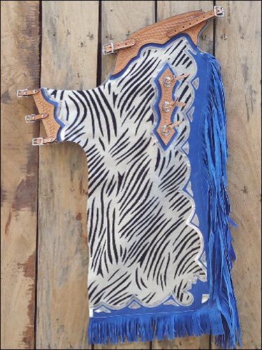 CH100F- HILASON BULL RIDING ZEBRA HAIR ON LEATHER PRO RODEO CHAPS