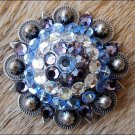 CN031F- 2 IRIS SAPPHIRE RHINESTONE BERRY CONCHOS CRYSTAL HEADSTALL TACK COWGIRL