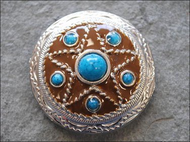 CN064F- 2 TURQUOISE STAR ANTIQUE RHINESTONE CONCHOS ROUND BLING HEADSTALL TACK