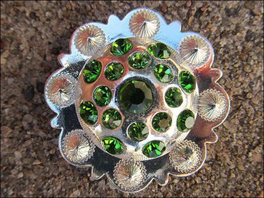 CN018F- 1 GREEN RHINESTONE BERRY CONCHOS CRYSTALS HEADSTALL TACK COWGIRL 1.5INCH