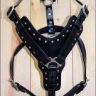BLACK NEW PADDED GENUINE LEATHER DOG HARNESS WITH MATCHING LEASH - SML