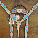 NEW WESTERN LEATHER HAND TOOL HAND PAINT HEADSTALL BREAST COLLAR RHINESTONE S93